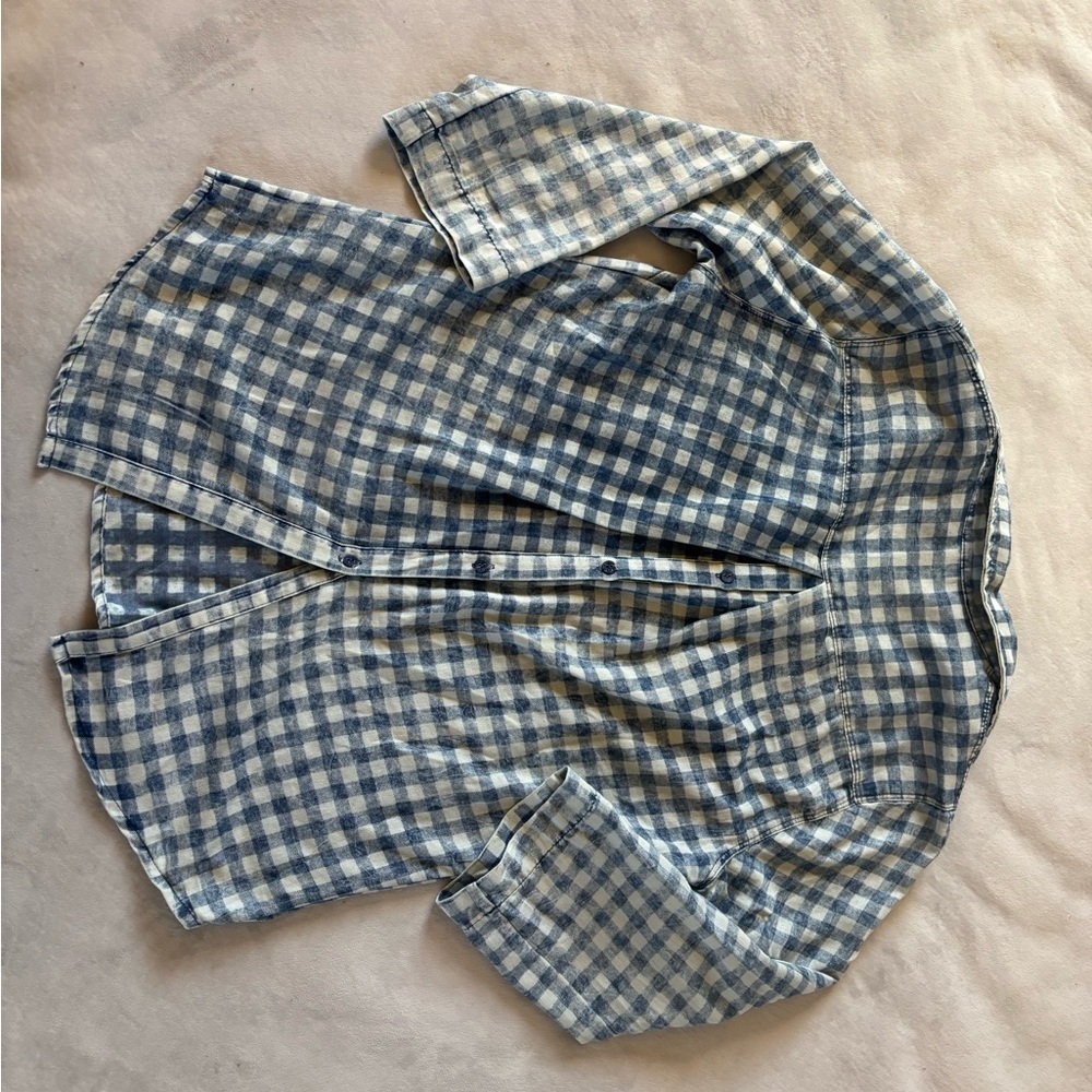 Blue & White Gingham Cotton Pullover Shirt | Back Button Detail | Casual XL - Picture 11 of 12